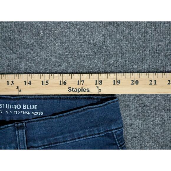 Mugsy Studio Blue Jeans Mens Size 42x30 (38x25) Straight Leg Stretch - Picture 4 of 11